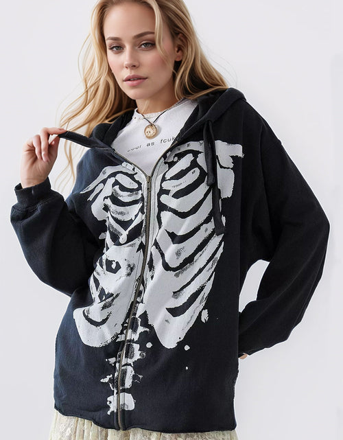 Load image into Gallery viewer, Skeleton Zip Up Drawstring Hoodie
