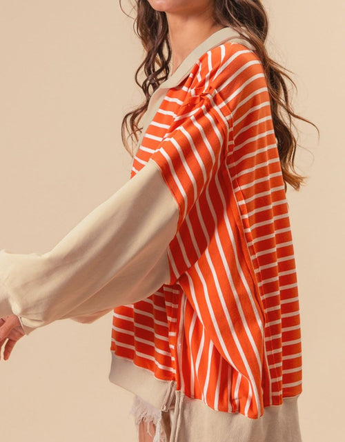 Load image into Gallery viewer, Striped Johnny Collar Long Sleeve Sweatshirt
