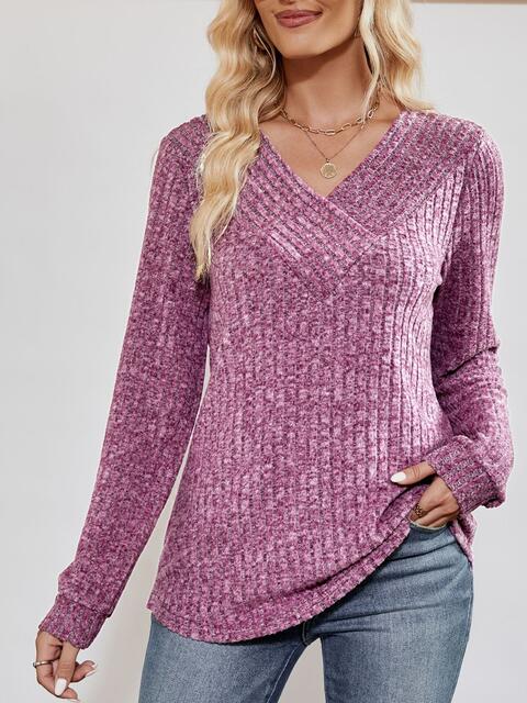 Load image into Gallery viewer, V-Neck Ribbed Long Sleeve Top
