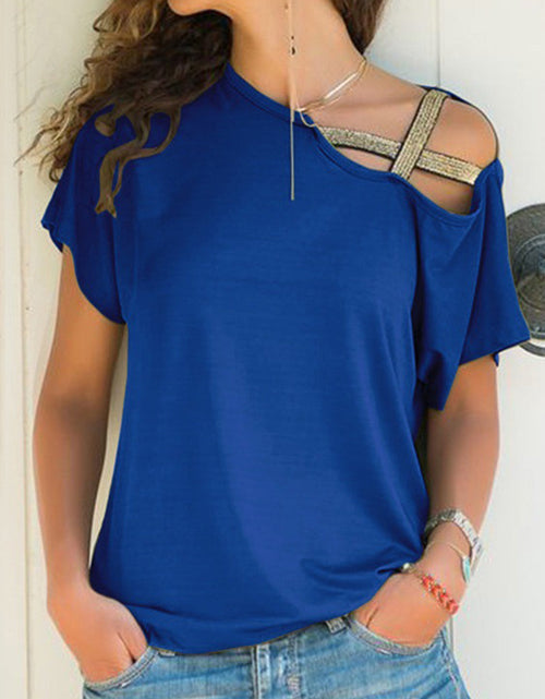 Load image into Gallery viewer, Asymmetrical Neck Short Sleeve T-Shirt
