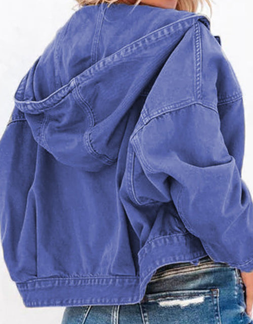 Load image into Gallery viewer, Hooded Dropped Shoulder Denim Jacket
