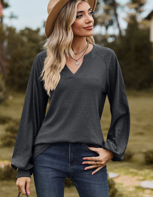 Load image into Gallery viewer, Notched Neck Raglan Sleeve Blouse
