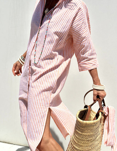 Load image into Gallery viewer, Tied Button Up Three-Quarter Sleeve Dress
