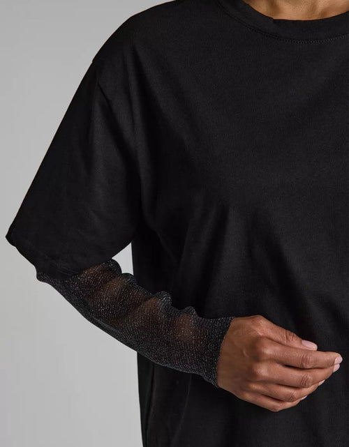Load image into Gallery viewer, Faux Layered Round Neck Mesh Sleeve Top
