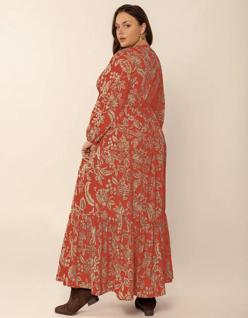 Load image into Gallery viewer, Plus Size Lace Detail Printed Balloon Sleeve Midi Dress
