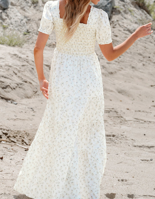 Load image into Gallery viewer, Robin Frilly Shirred Bodice Tiered Floral Maxi Dress by Threaded Pear
