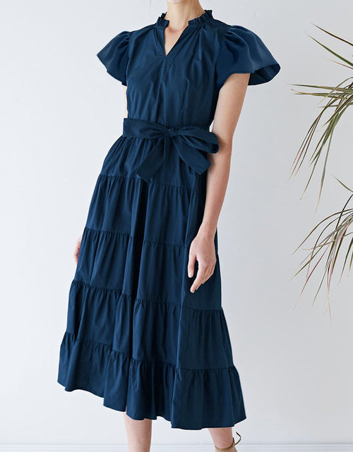 Load image into Gallery viewer, Ruched Tiered Notched Short Sleeve Dress
