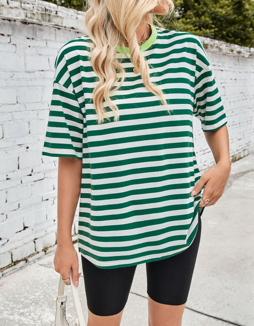 Load image into Gallery viewer, Lovelet Striped Round Neck Half Sleeve T-Shirt
