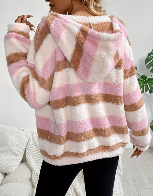 Load image into Gallery viewer, Drawstring Striped Zip Up Hooded Jacket
