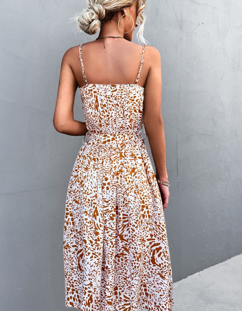 Load image into Gallery viewer, Printed Spaghetti Strap Decorative Button Belted Dress
