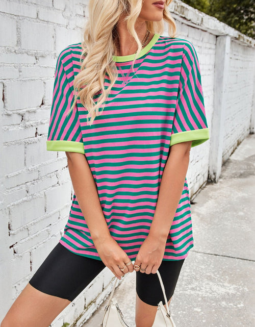 Load image into Gallery viewer, Lovelet Striped Round Neck Half Sleeve T-Shirt
