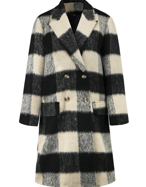 Load image into Gallery viewer, Plaid Double-Breasted Long Sleeve Coat
