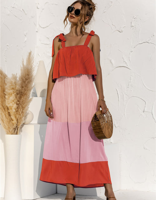 Load image into Gallery viewer, Color Block Tie Shoulder Tiered Sleeveless Dress

