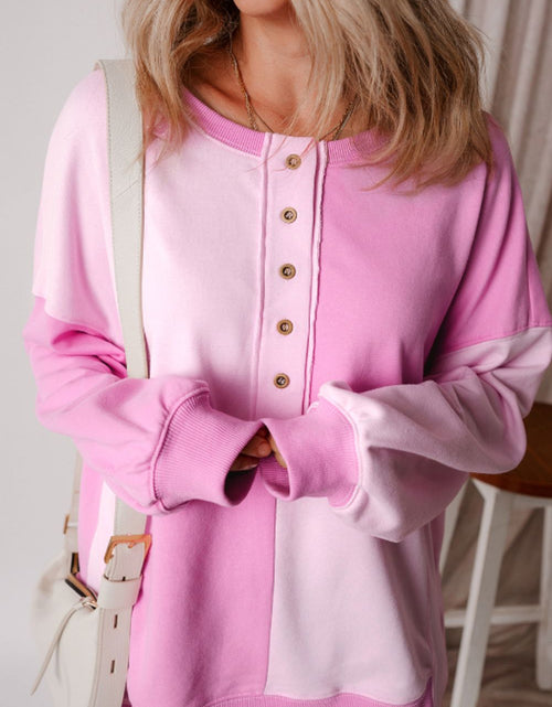 Load image into Gallery viewer, Color Block Half Button Long Sleeve Sweatshirt
