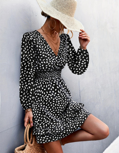 Load image into Gallery viewer, Printed Ruffle Trim Smocked Mini Dress

