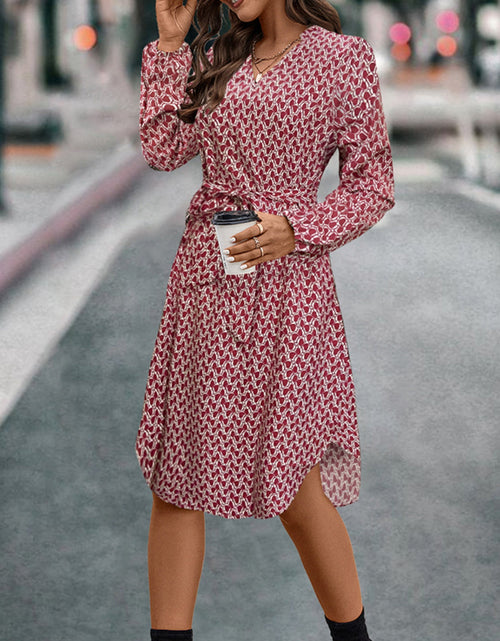 Load image into Gallery viewer, Tied Printed Notched Balloon Sleeve Dress
