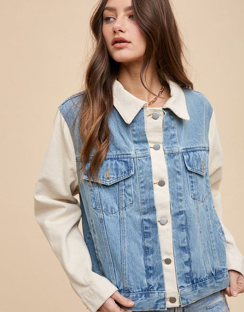 Load image into Gallery viewer, Annie Wear Collared Neck Double Placket Denim Jacket
