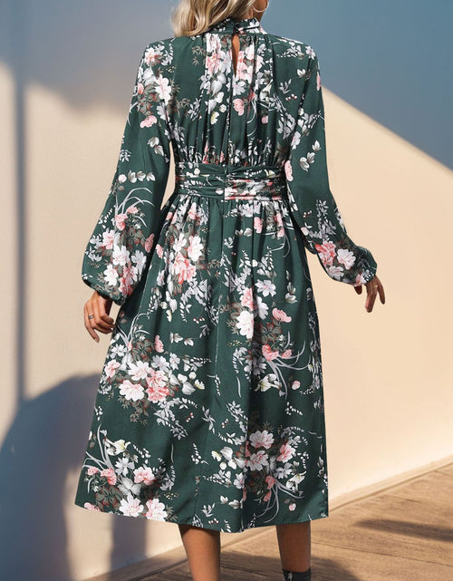 Load image into Gallery viewer, Perfee Ruched Printed Mock Neck Long Sleeve Midi Dress
