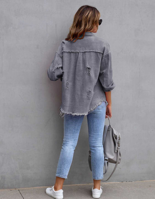 Load image into Gallery viewer, Distressed Drop Shoulder Denim Jacket
