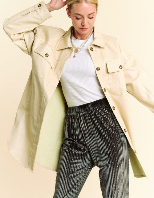 Load image into Gallery viewer, Davi &amp; Dani Faux Leather Button Up Jacket with Chest Pockets
