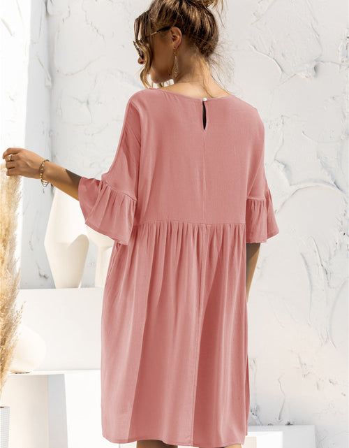 Load image into Gallery viewer, Boat Neck Flounce Sleeve Knee-Length Dress
