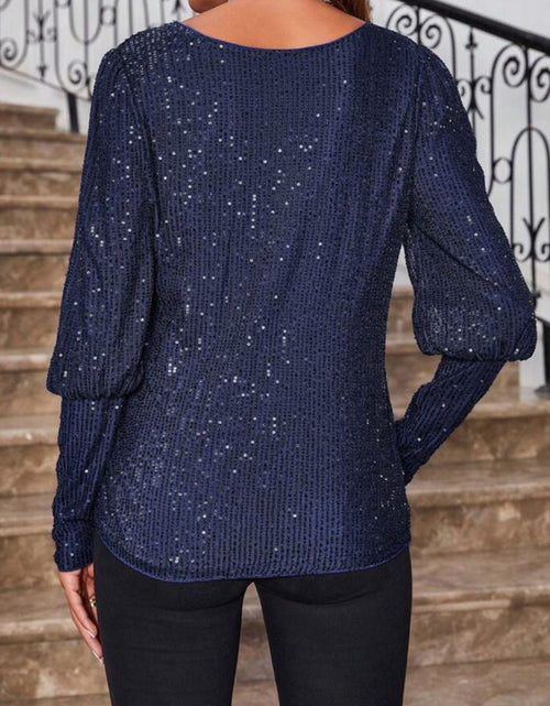 Load image into Gallery viewer, Sequin Boat Neck Long Sleeve Top
