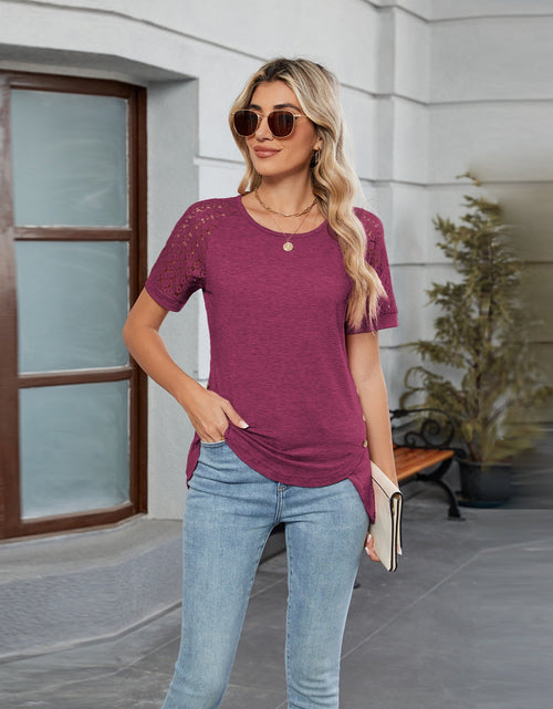 Load image into Gallery viewer, Round Neck Lace Short Sleeve T-Shirt
