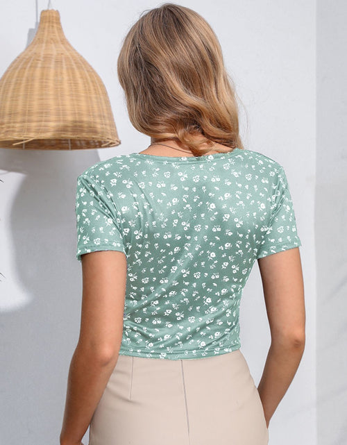 Load image into Gallery viewer, Floral Surplice Neck Short Sleeve Top
