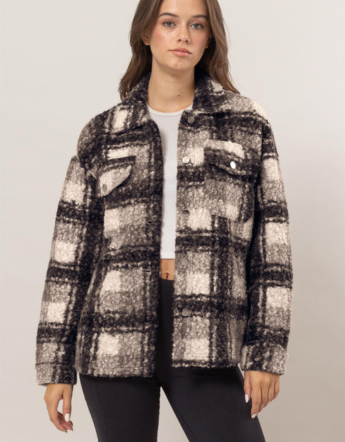 Load image into Gallery viewer, HYFVE Plaid Button Up Boucle Jacket
