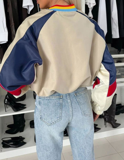 Load image into Gallery viewer, Contrast Baseball Collar Zip Up Long Sleeve Jacket
