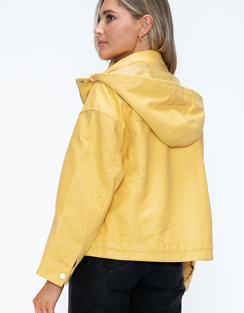 Load image into Gallery viewer, How Dare U Drawstring Hem PU Leather Zip Up Jacket
