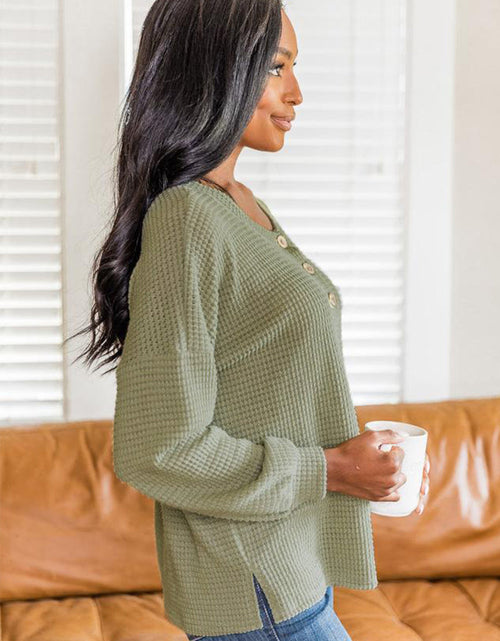 Load image into Gallery viewer, Slit Waffle Knit Long Sleeve T-Shirt
