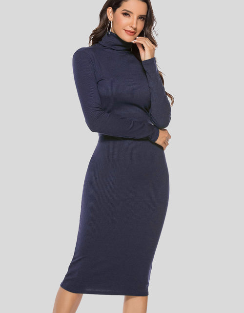 Load image into Gallery viewer, Ribbed Turtleneck Long Sleeve Dress

