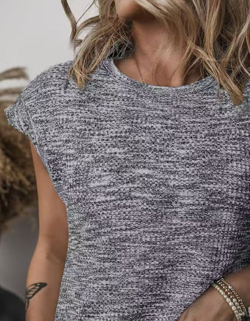 Load image into Gallery viewer, Heathered Round Neck Cap Sleeve T-Shirt

