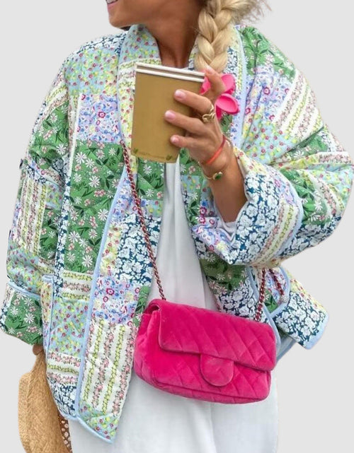 Load image into Gallery viewer, Printed Patchwork Open Front Cardigan with Pockets
