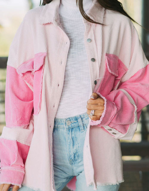 Load image into Gallery viewer, Two-tone Color Exposed Seam Corduroy Shacket
