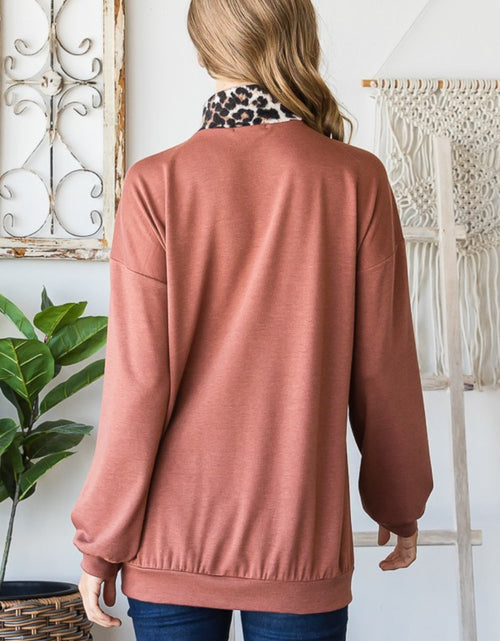 Load image into Gallery viewer, Heimish Full Size Leopard Quarter Zip Mock Neck Sweatshirt
