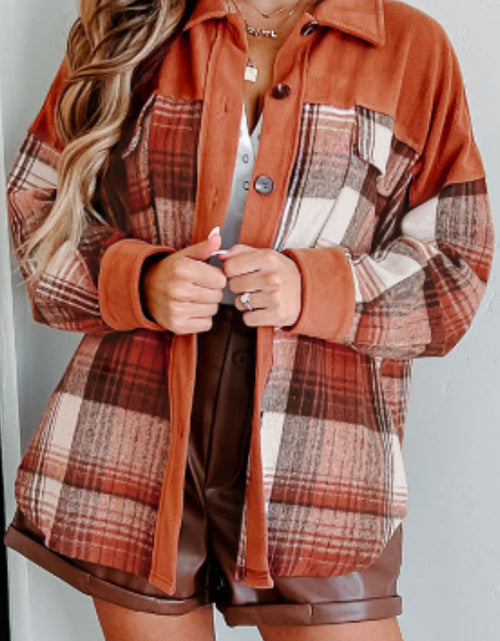 Load image into Gallery viewer, Plaid Button Up Long Sleeve Jacket
