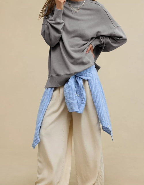 Load image into Gallery viewer, Side Slit Round Neck Long Sleeve Sweatshirt
