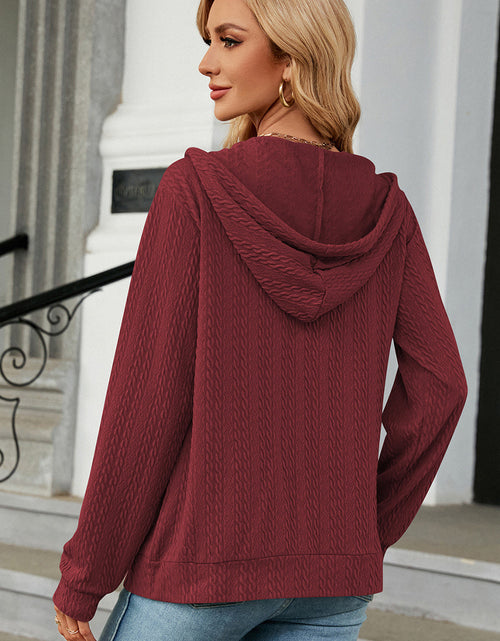 Load image into Gallery viewer, Drawstring Zip Up Long Sleeve Hoodie
