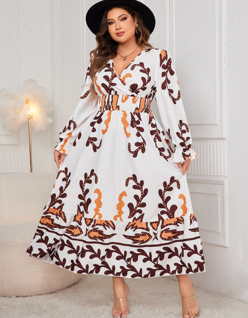 Load image into Gallery viewer, Honey Plus Size Printed Surplice Flounce Sleeve Dress
