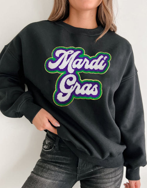 Load image into Gallery viewer, MARDI GRAS Round Neck Drop Shoulder Sweatshirt
