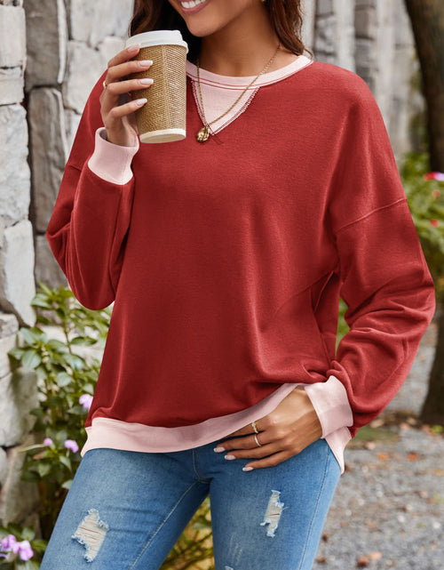 Load image into Gallery viewer, Lovelet Contrast Round Neck Long Sleeve Sweatshirt
