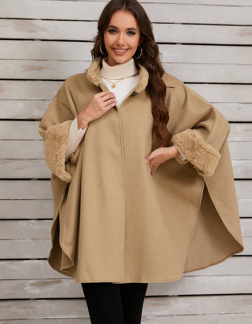 Load image into Gallery viewer, Fuzzy Trim Long Sleeve Poncho
