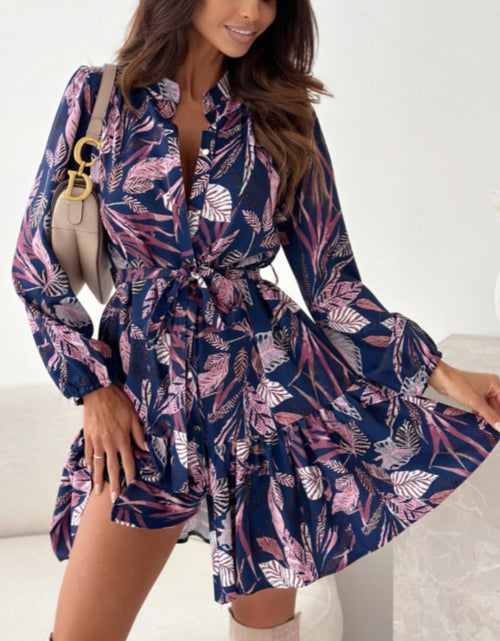 Load image into Gallery viewer, Ruffle Hem Floral Long Sleeve Dress
