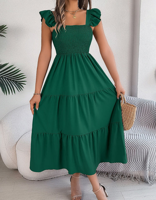 Load image into Gallery viewer, Smocked Square Neck Cap Sleeve Midi Dress
