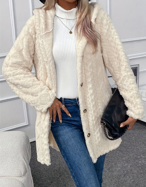 Load image into Gallery viewer, Fuzzy Button Down Hooded Coat
