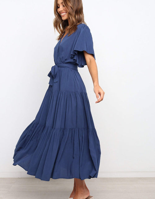 Load image into Gallery viewer, Front Tie Short Sleeve Tiered Midi Dress
