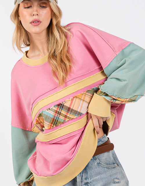Load image into Gallery viewer, SAGE + FIG Mineral Wash Raw Edge Color Block Sweatshirt

