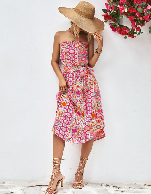 Load image into Gallery viewer, Printed Strapless Tie Belt Dress
